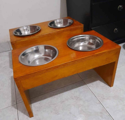 Comedero Doble de Madera para Mascotas